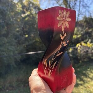 Ombré Hand Carved Red & Black Ombré Finish Floral Carving Rhinestones Tea Light